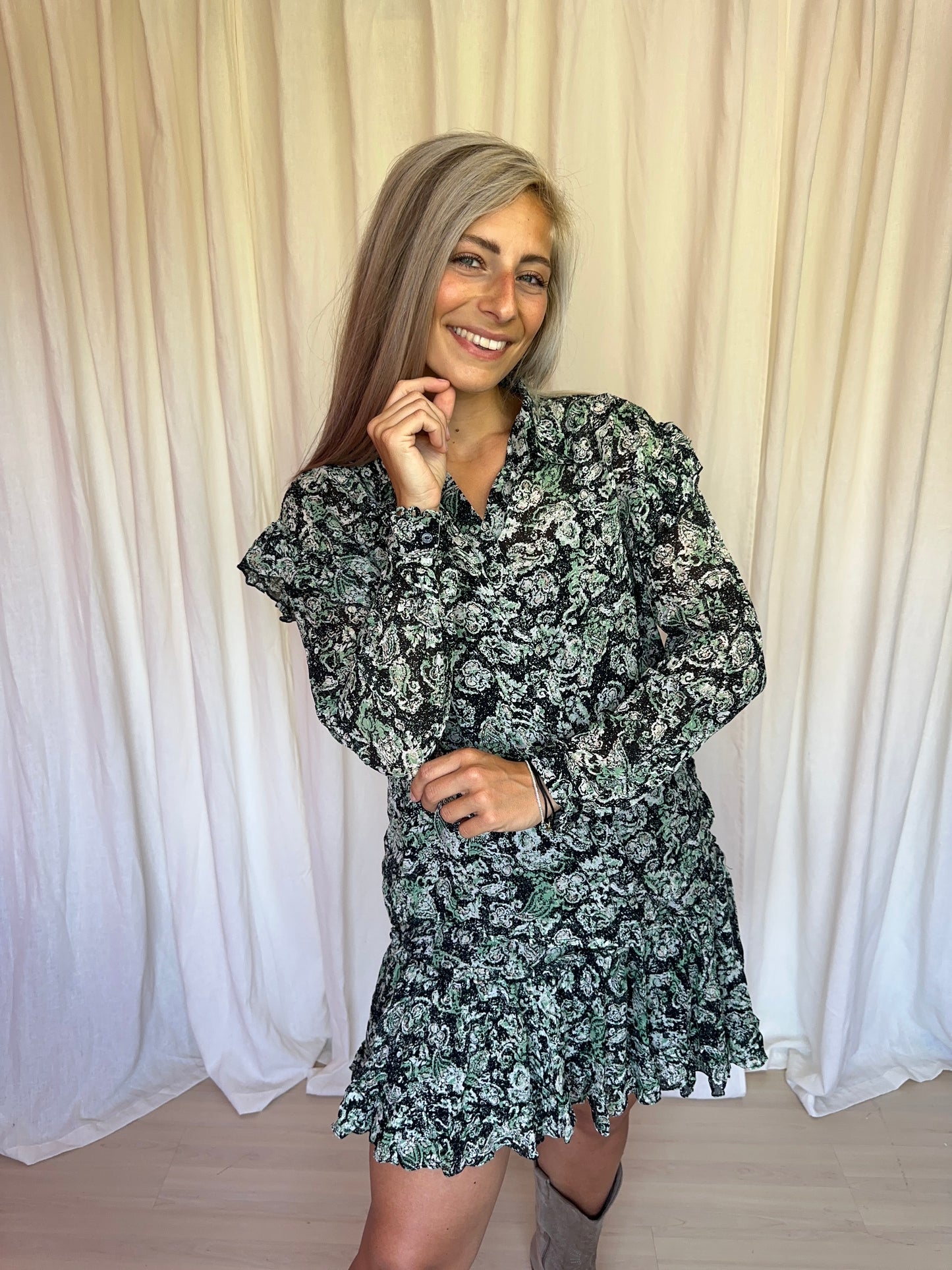 Set (Blouse+Rok) Berenice Paris print groen,zwart maat 40