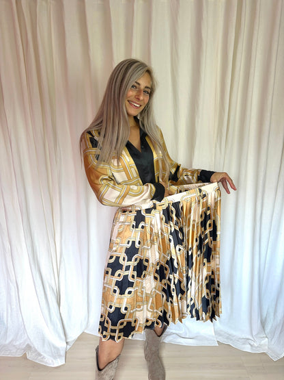 Set (Blouse+Rok) H&M print bruin,zwart maat L/XL
