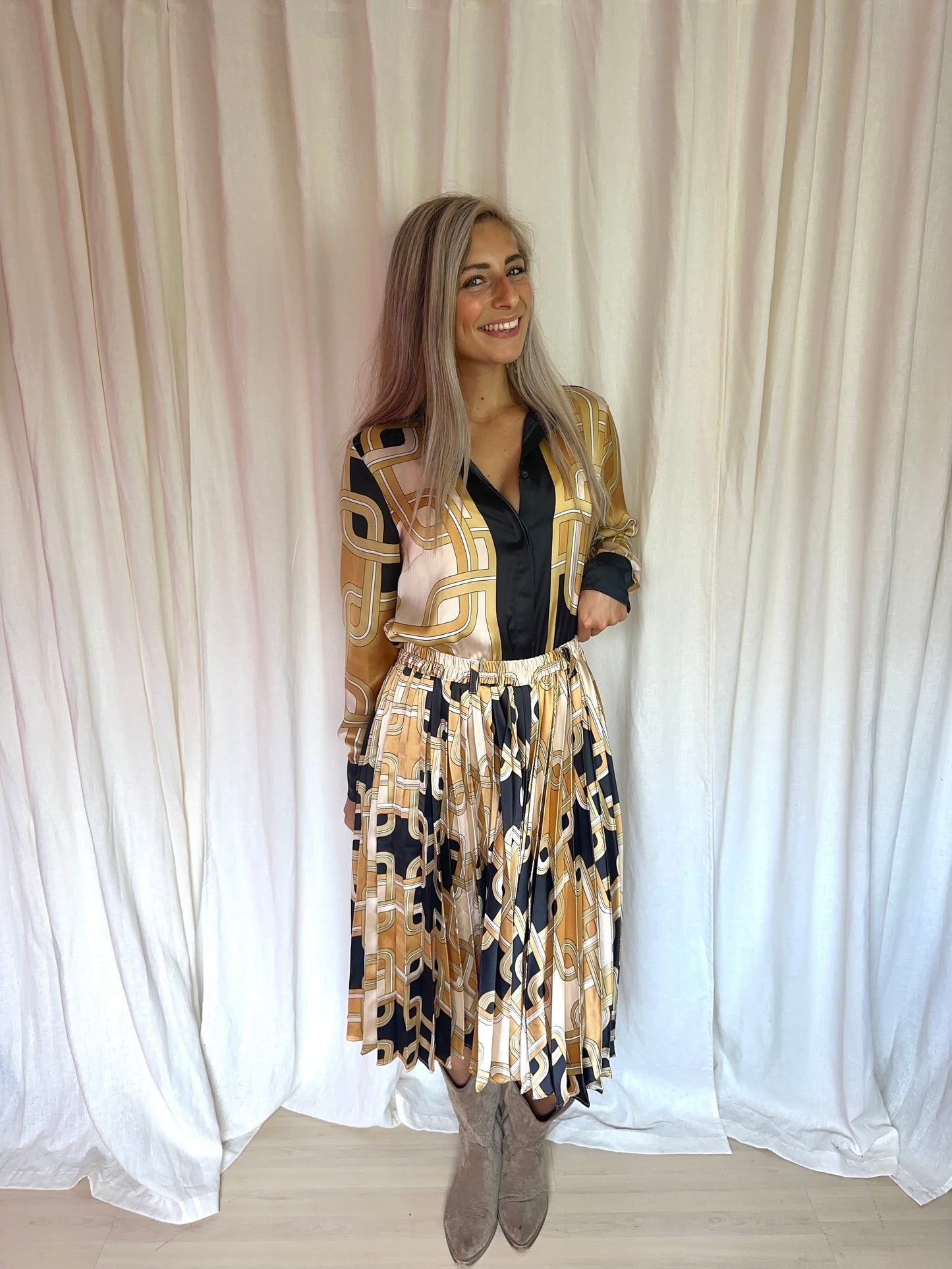 Set (Blouse+Rok) H&M print bruin,zwart maat L/XL