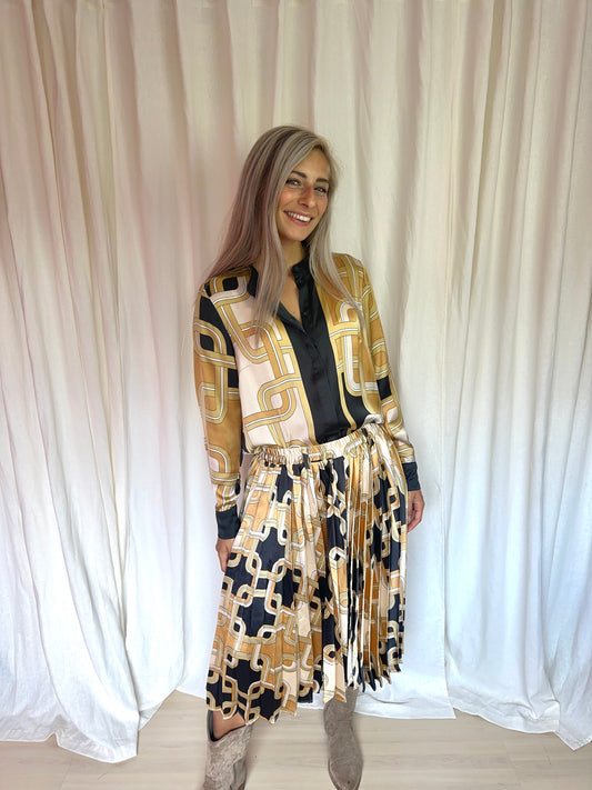Set (Blouse+Rok) H&M print bruin,zwart maat L/XL