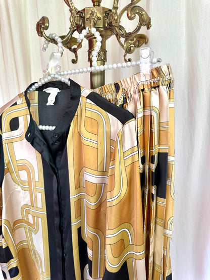 Set (Blouse+Rok) H&M print bruin,zwart maat L/XL