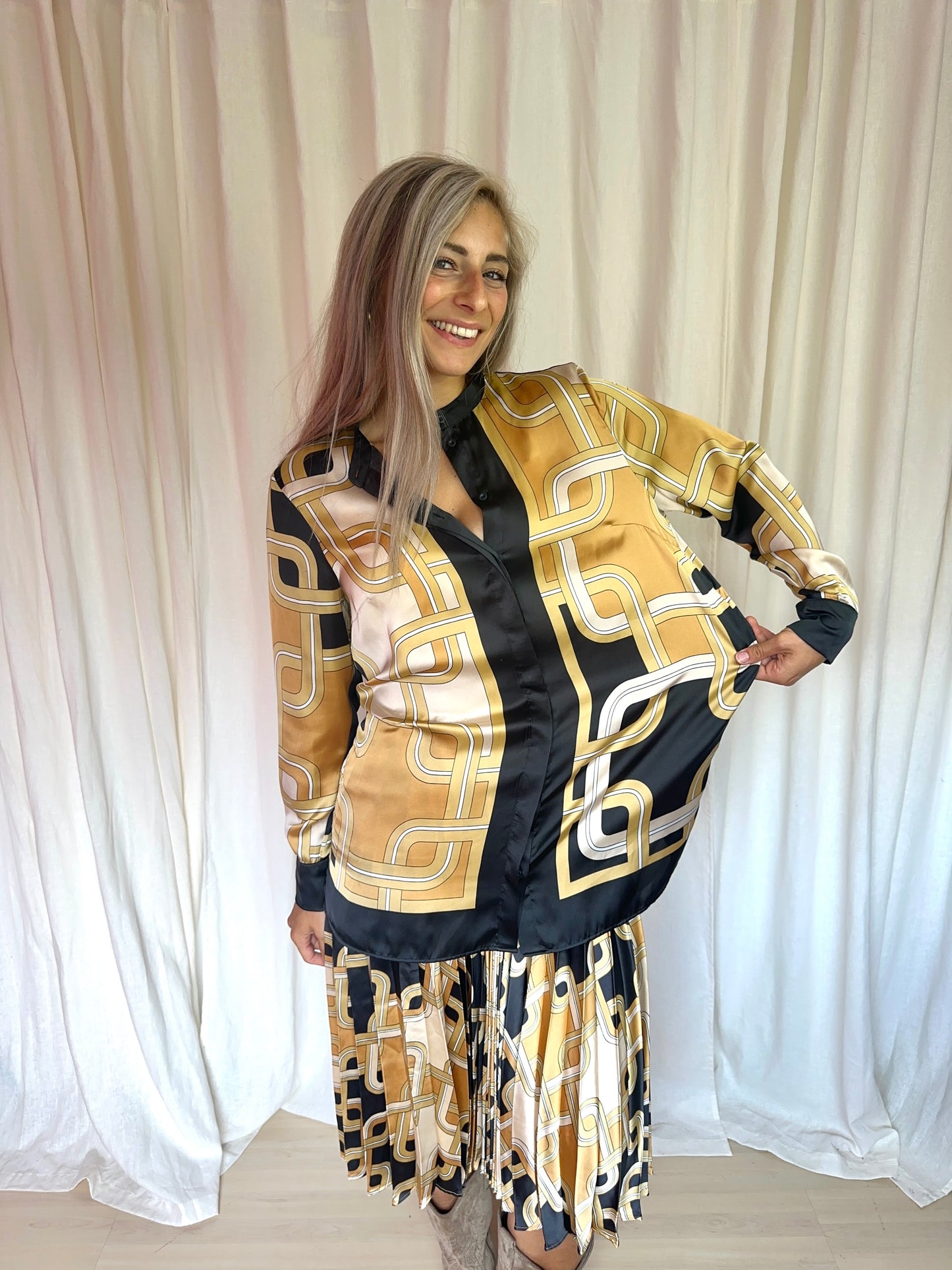 Set (Blouse+Rok) H&M print bruin,zwart maat L/XL