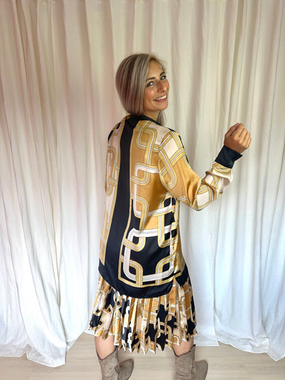 Set (Blouse+Rok) H&M print bruin,zwart maat L/XL