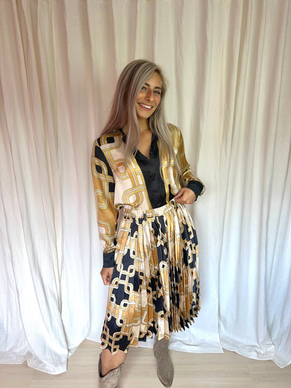 Set (Blouse+Rok) H&M print bruin,zwart maat L/XL