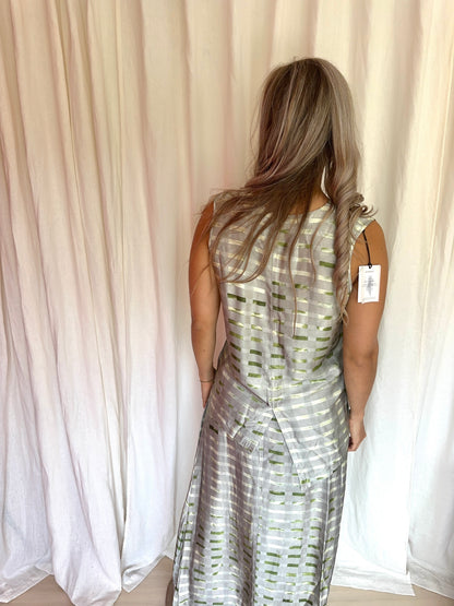 Set (Blouse+Rok) Humanoid print grijs,groen maat XS/S