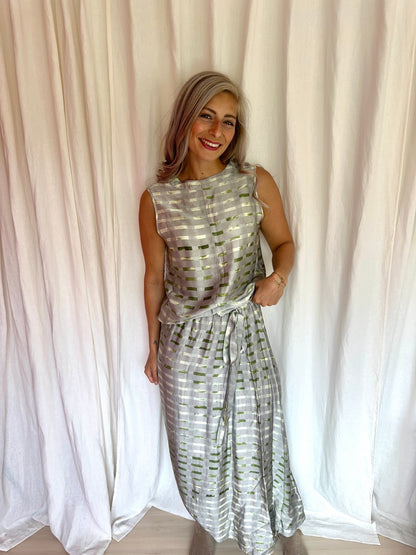 Set (Blouse+Rok) Humanoid print grijs,groen maat XS/S