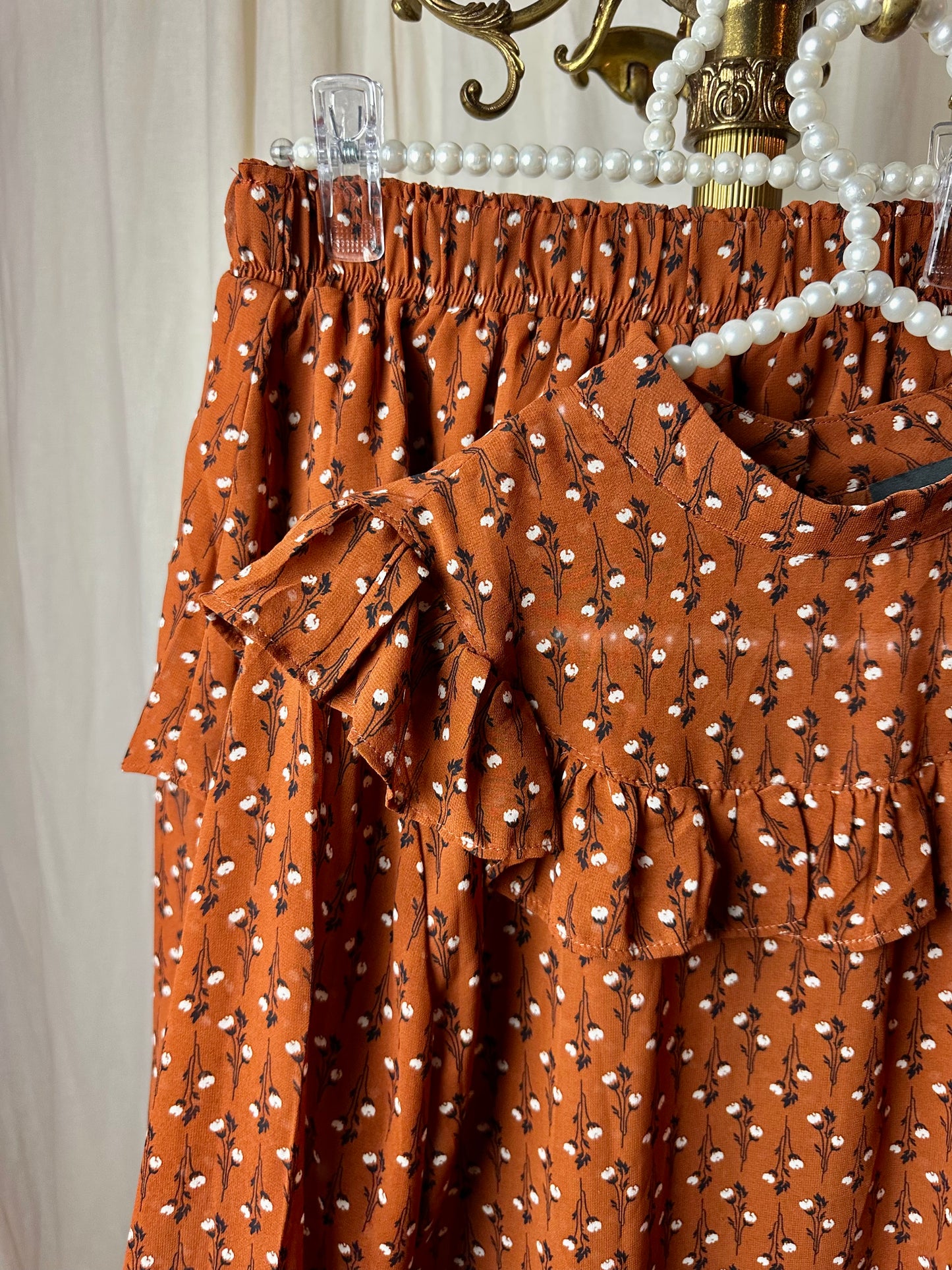 Set (Blouse+Rok) Lofty Manner print roestbruin maat S/M