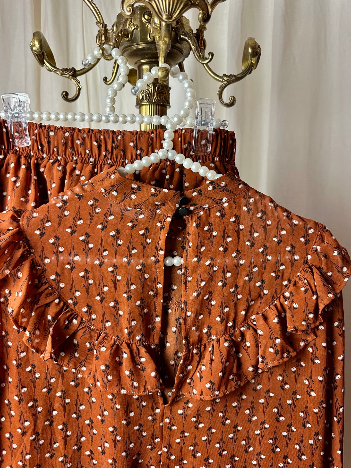 Set (Blouse+Rok) Lofty Manner print roestbruin maat S/M