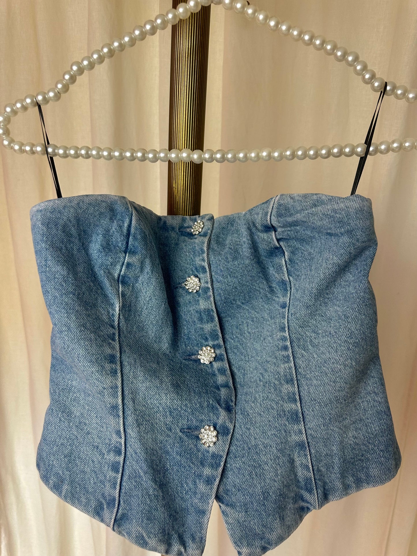 Set (Strapless top+Jeans) H&M viral denim strass stenen maat 36