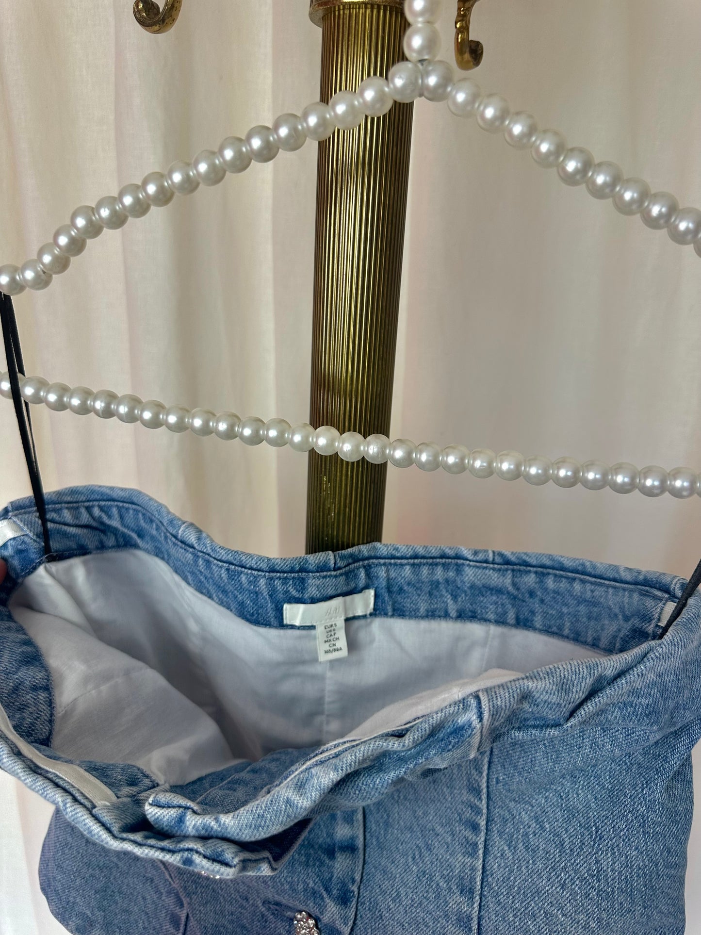 Set (Strapless top+Jeans) H&M viral denim strass stenen maat 36