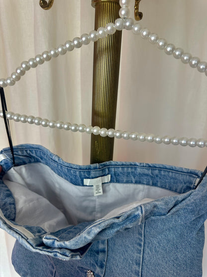 Set (Strapless top+Jeans) H&M viral denim strass stenen maat 36