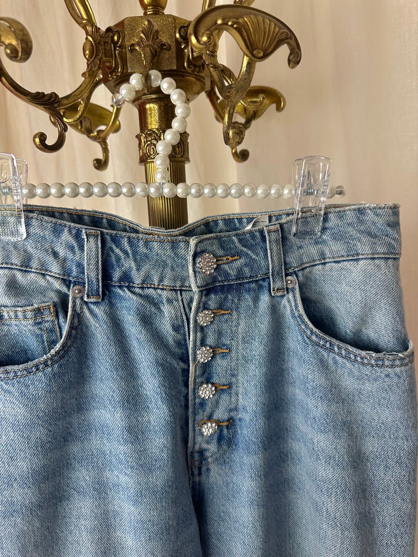 Set (Strapless top+Jeans) H&M viral denim strass stenen maat 36