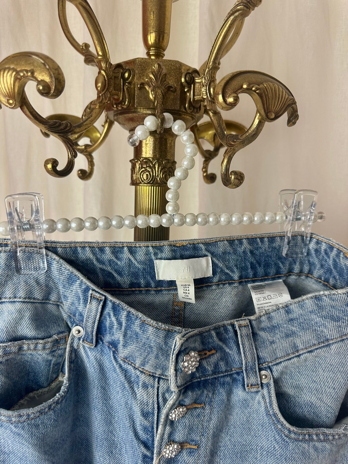 Set (Strapless top+Jeans) H&M viral denim strass stenen maat 36