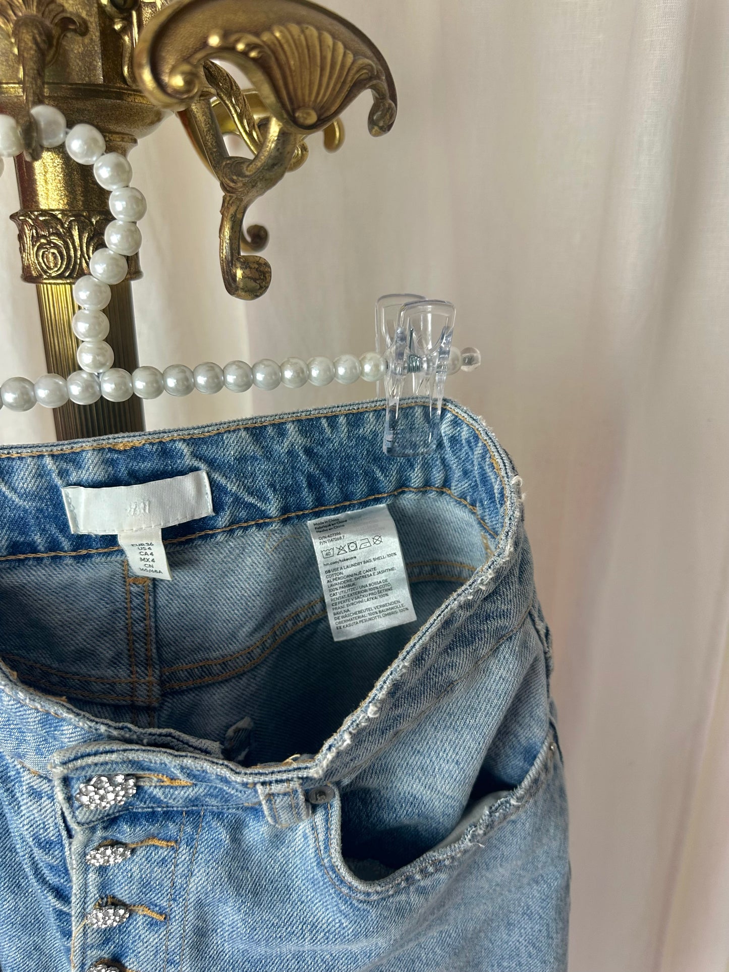 Set (Strapless top+Jeans) H&M viral denim strass stenen maat 36