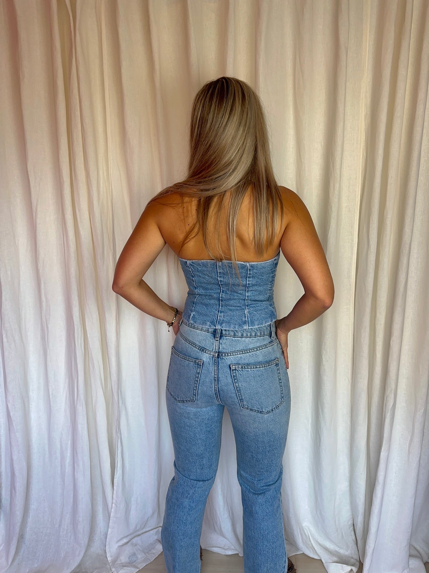 Set (Strapless top+Jeans) H&M viral denim strass stenen maat 36