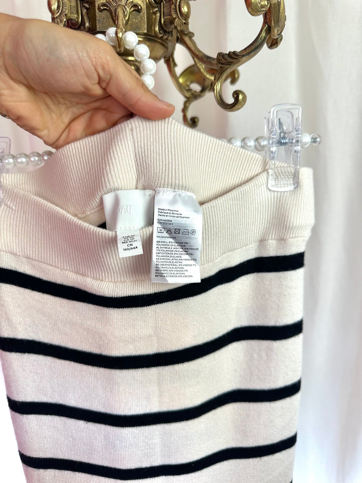 Set (Trui+Rok) H&M gebreid streep beige,zwart maat XS