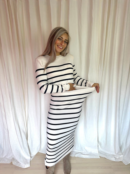 Set (Trui+Rok) H&M gebreid streep beige,zwart maat XS