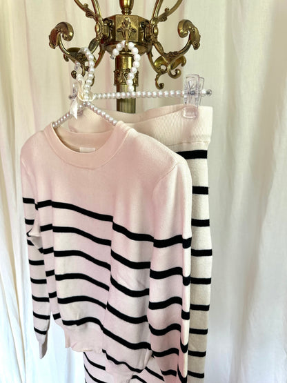 Set (Trui+Rok) H&M gebreid streep beige,zwart maat XS