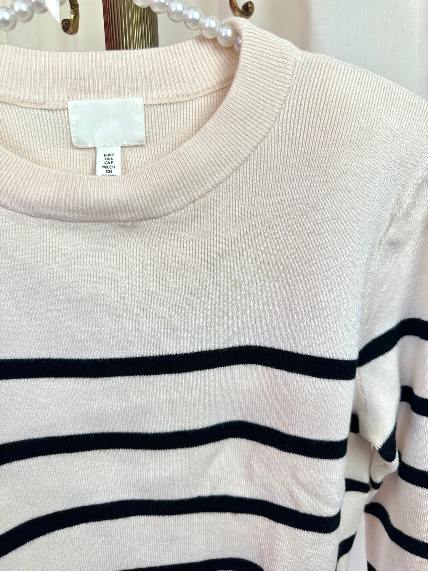 Set (Trui+Rok) H&M gebreid streep beige,zwart maat XS