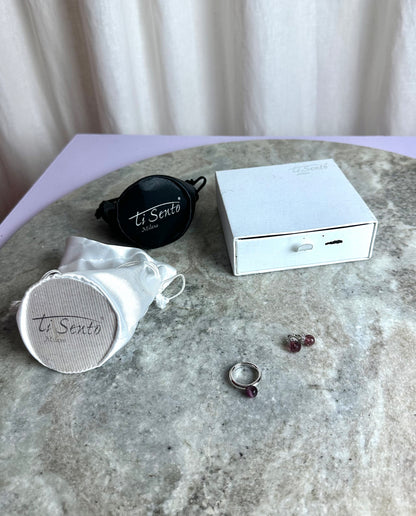 Set (ring & oorbellen bedels) Ti Sento Milano zilver/paars