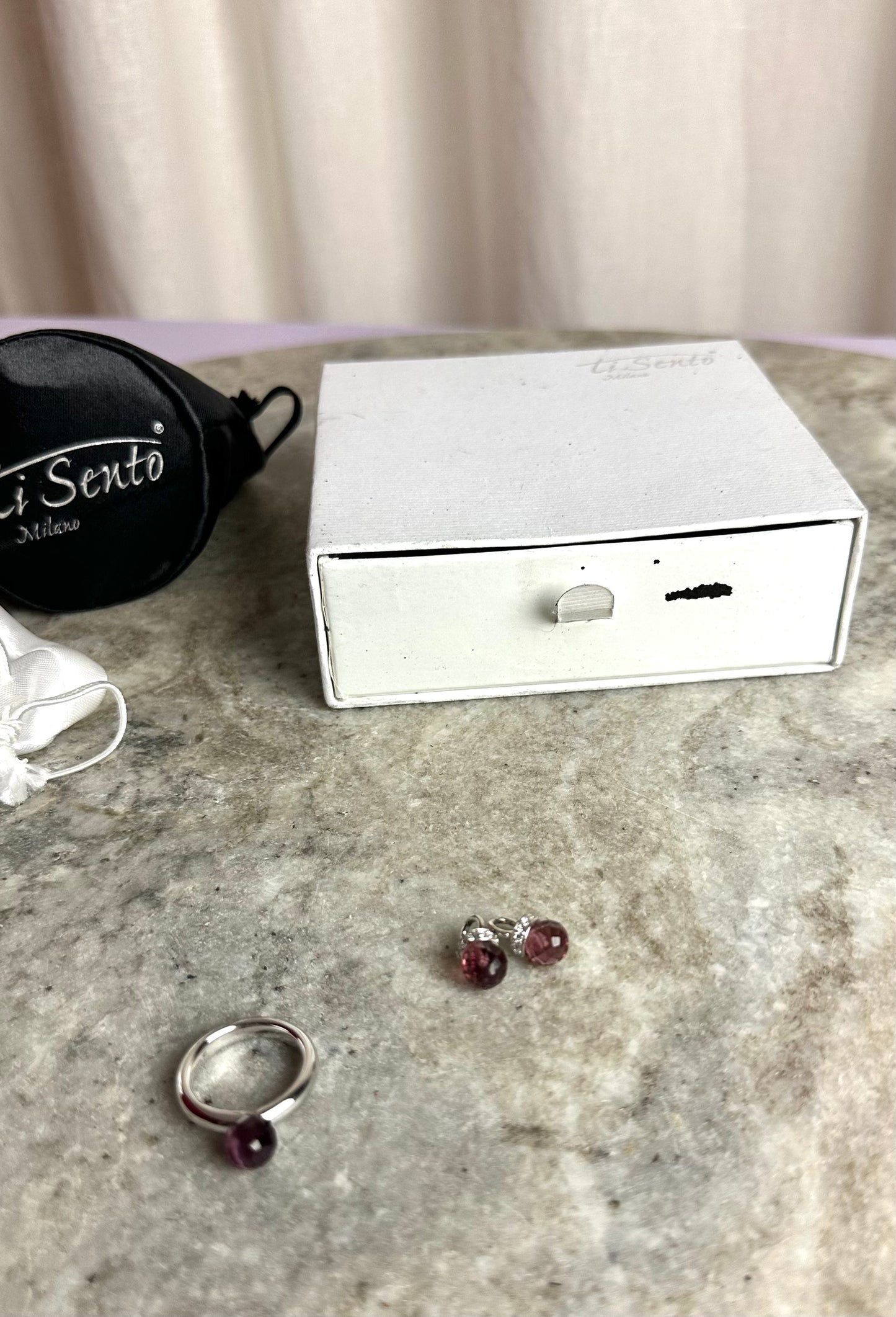 Set (ring & oorbellen bedels) Ti Sento Milano zilver/paars