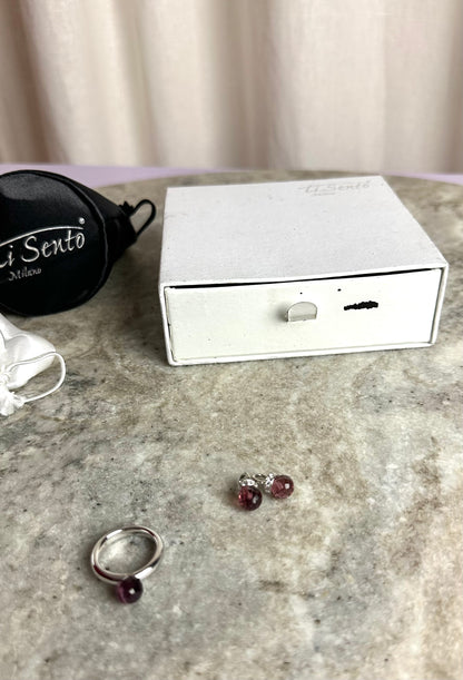 Set (ring & oorbellen bedels) Ti Sento Milano zilver/paars
