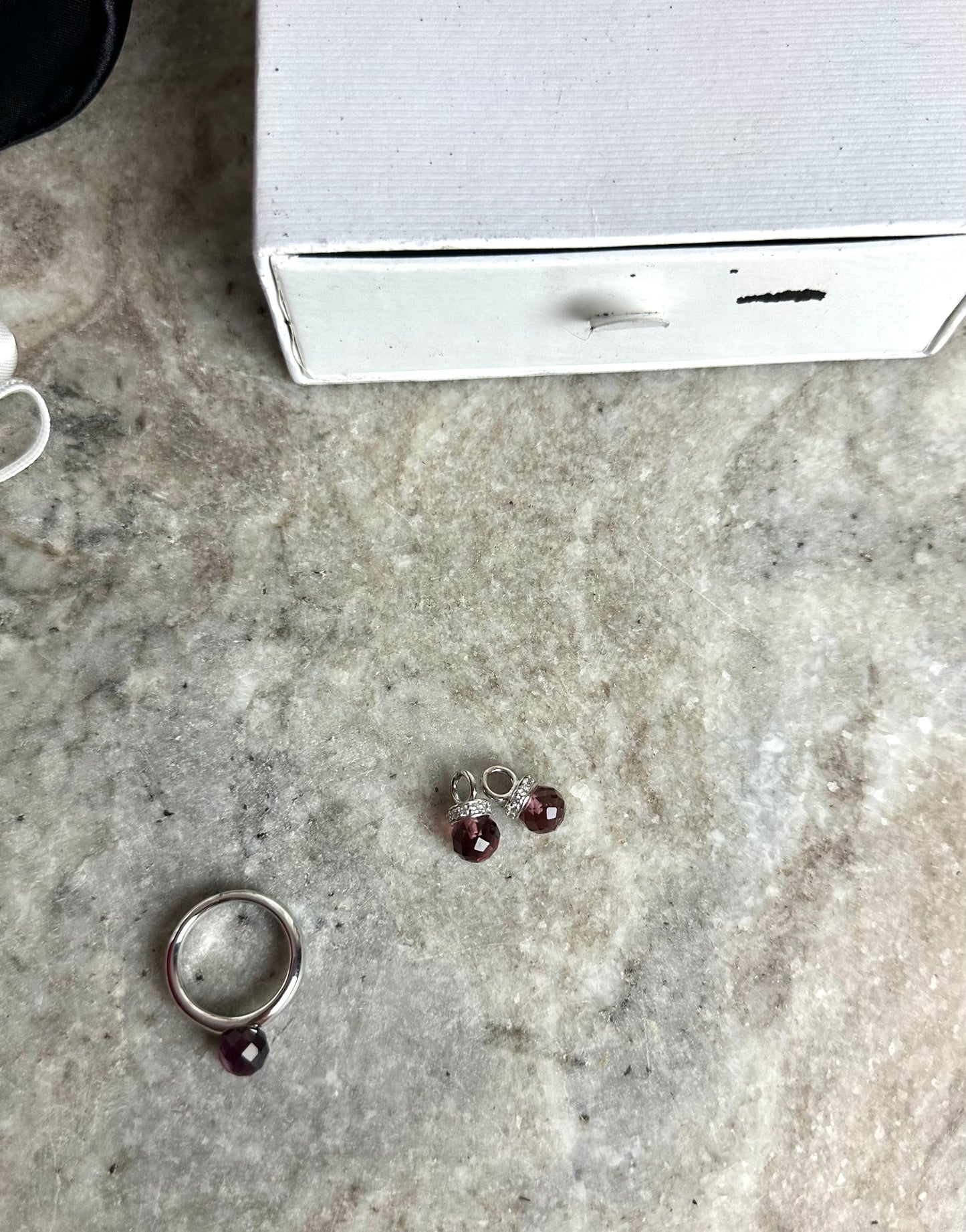 Set (ring & oorbellen bedels) Ti Sento Milano zilver/paars