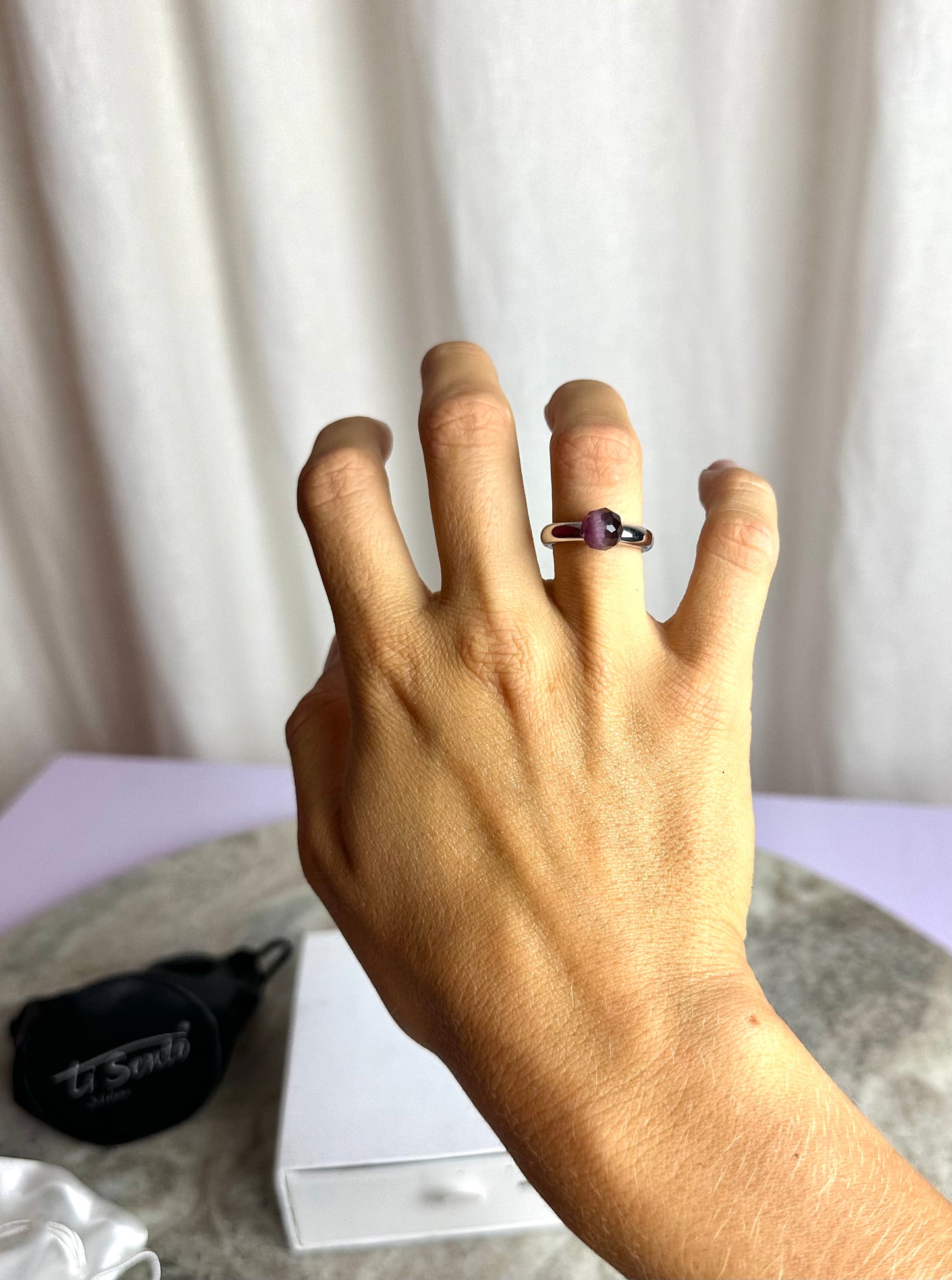 Set (ring & oorbellen bedels) Ti Sento Milano zilver/paars