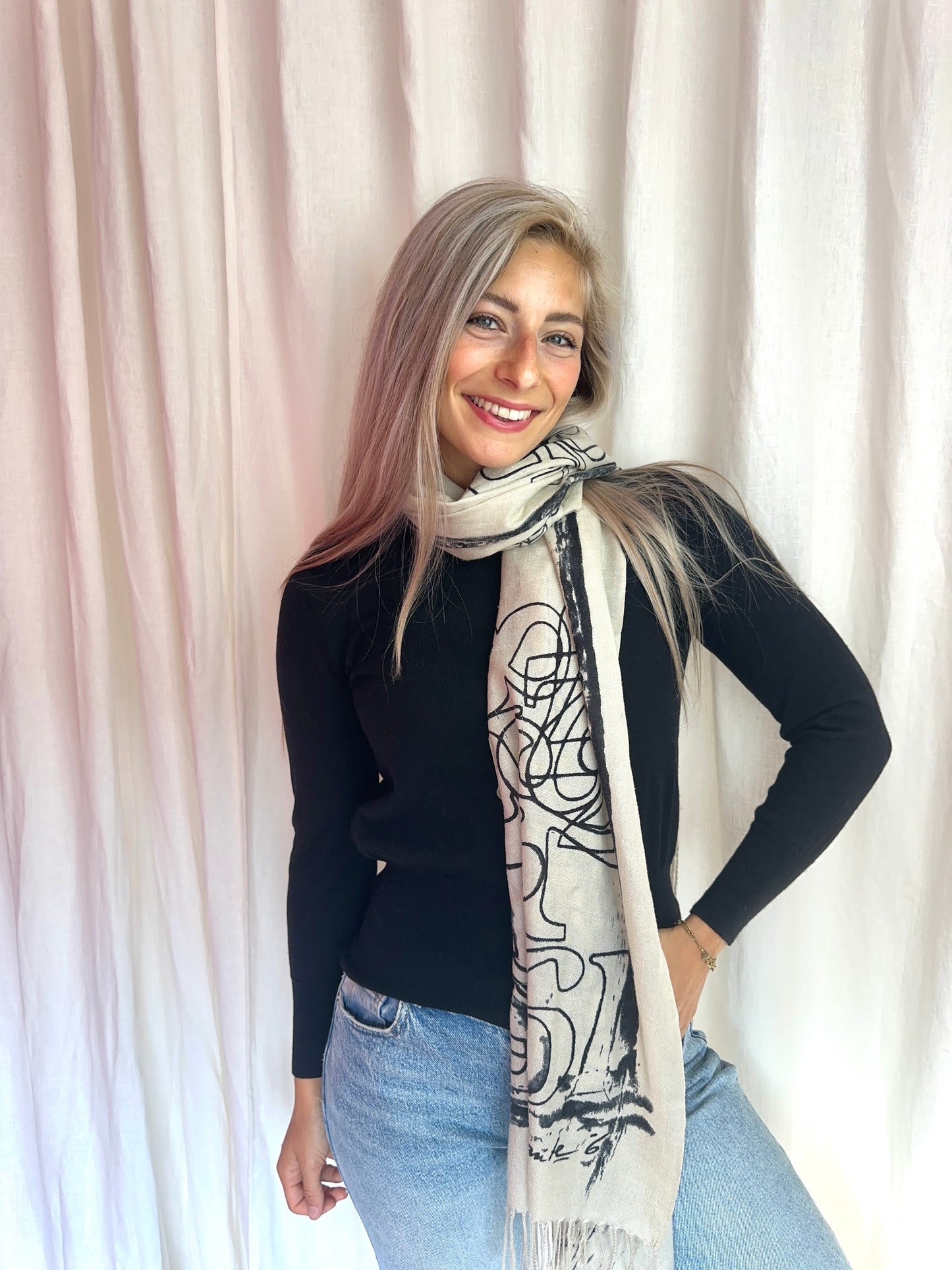 Sjaal Dante6 beige,zwart