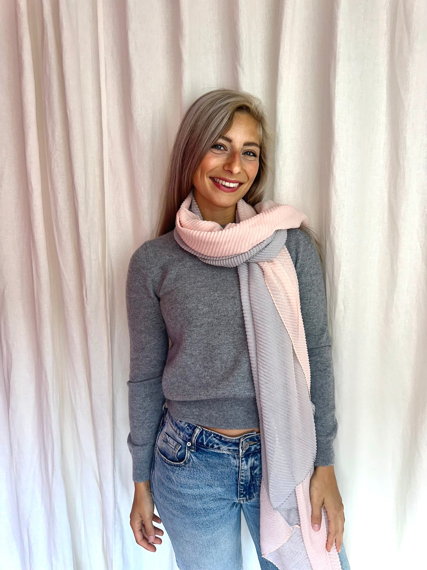 Sjaal Fashion Best Emilie grijs,lichtroze