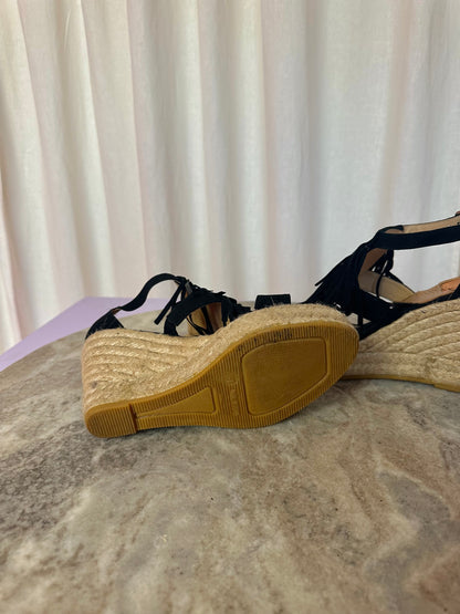 Sleehakken Kanna franjes zwart suede maat 37