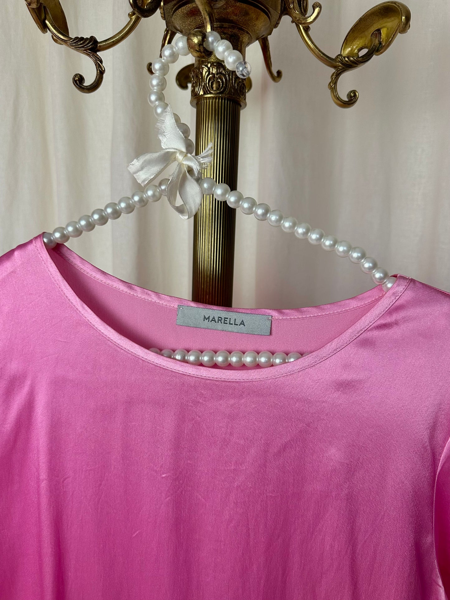 T-shirt Marella satijn korte mouw glanzend roze maat M