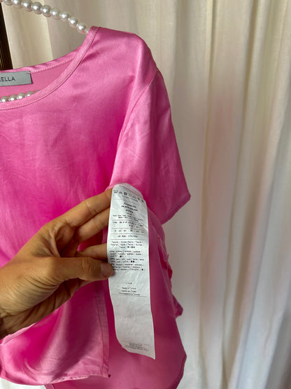 T-shirt Marella satijn korte mouw glanzend roze maat M