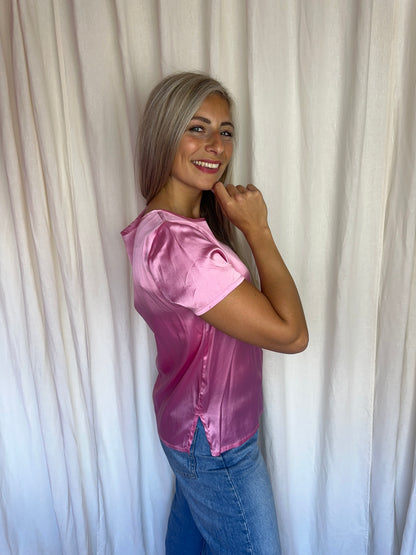 T-shirt Marella satijn korte mouw glanzend roze maat M