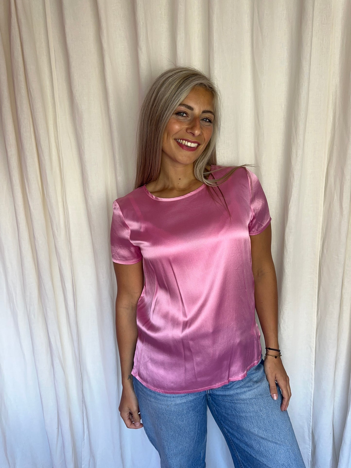 T-shirt Marella satijn korte mouw glanzend roze maat M