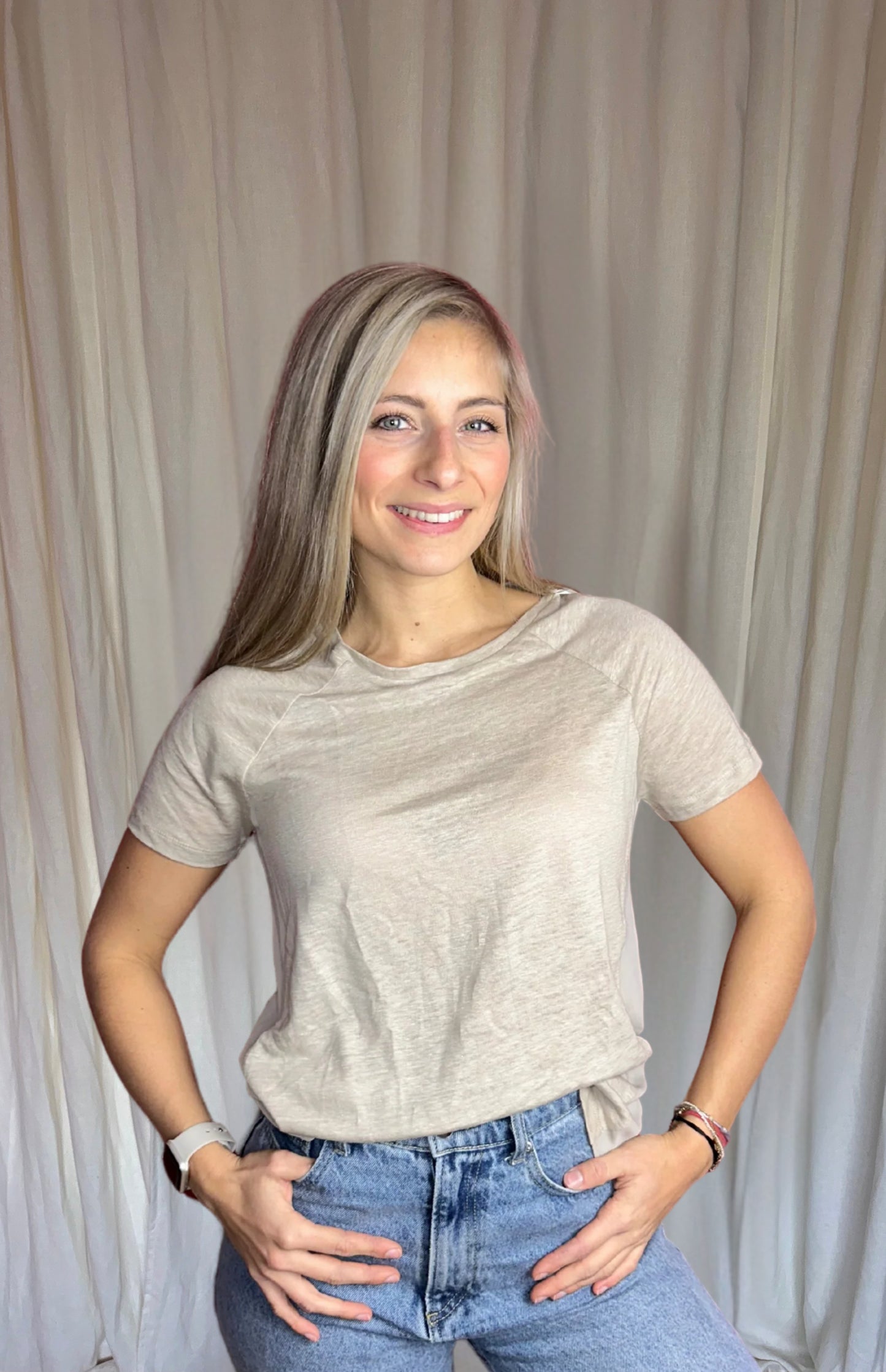 T-shirt Stroke linnen beige maat S