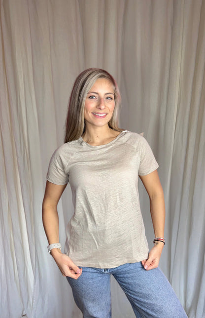 T-shirt Stroke linnen beige maat S