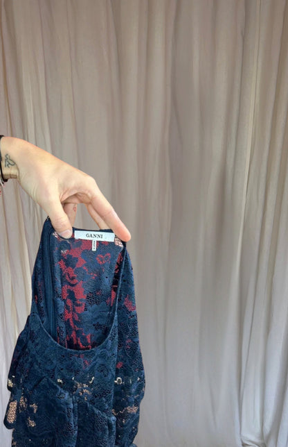 Top Ganni kant donkerblauw maat S