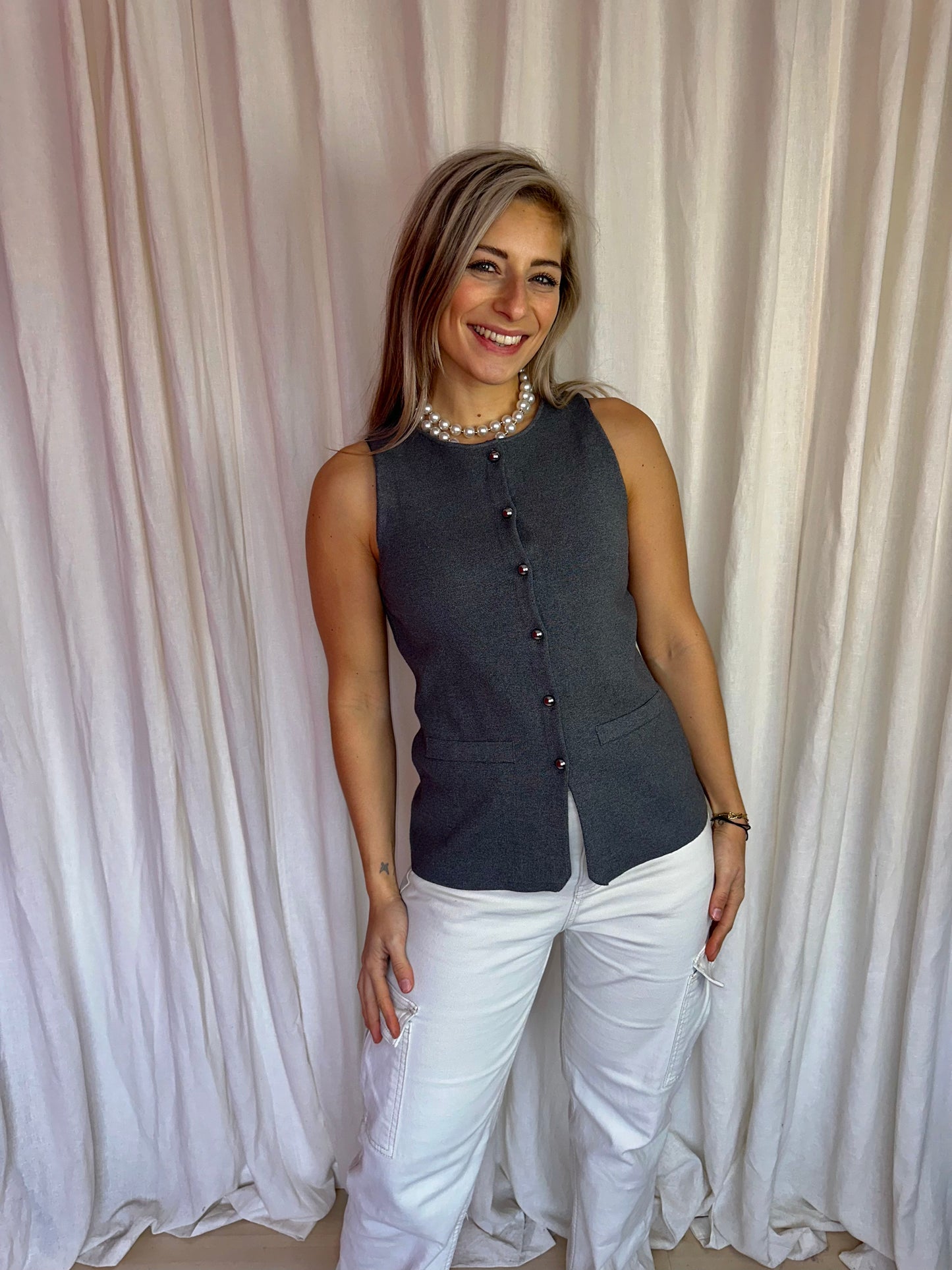 Top H&M gilet knopen donkergrijs maat S