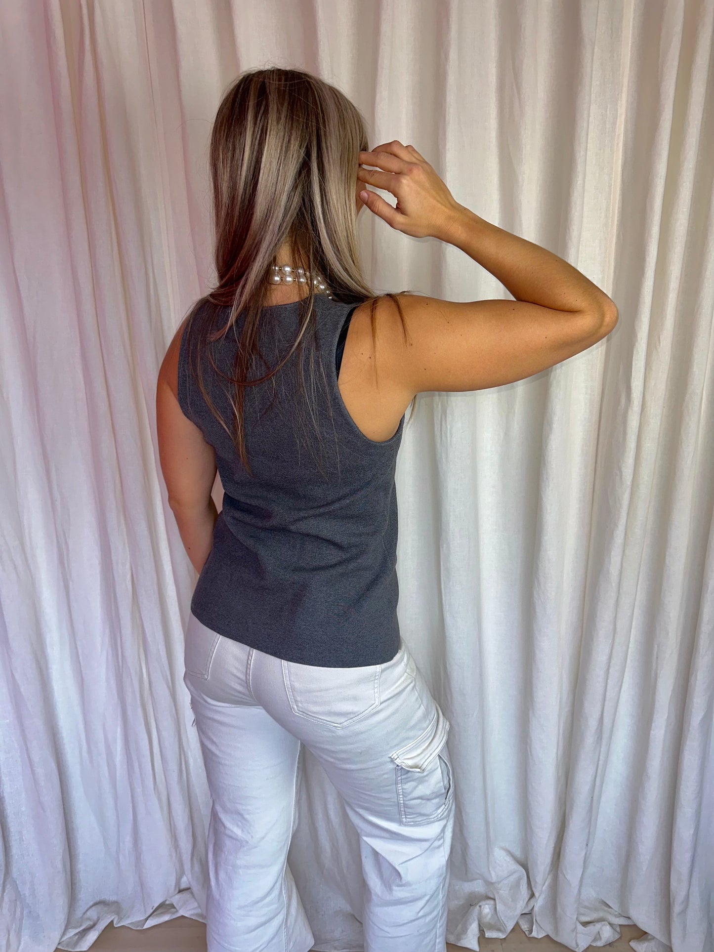Top H&M gilet knopen donkergrijs maat S