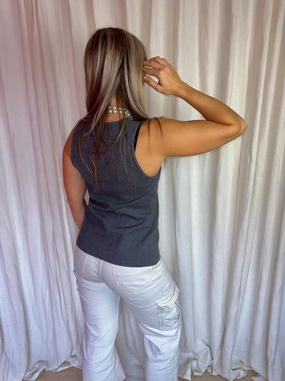 Top H&M gilet knopen donkergrijs maat S