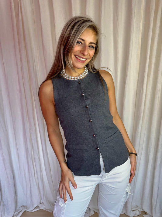 Top H&M gilet knopen donkergrijs maat S