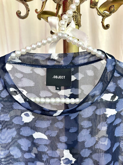 Top Object mesh panterprint donkerblauw maat XL