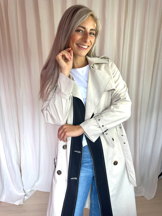 Trenchcoat G-maxx beige/zwart - Maat XS