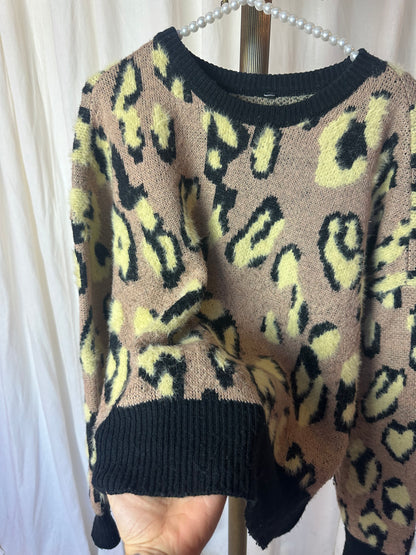 Trui Eksept panterprint beige,zachtgeel maat XL