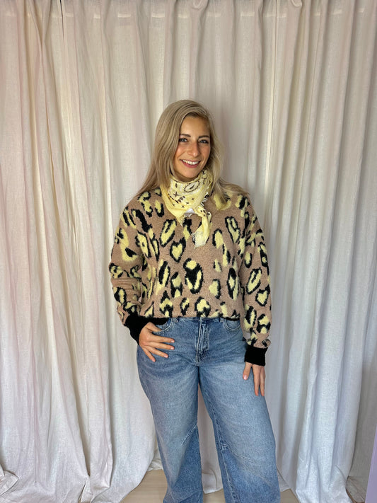 Trui Eksept panterprint beige,zachtgeel maat XL