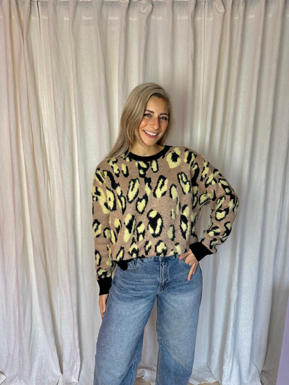 Trui Eksept panterprint beige,zachtgeel maat XL
