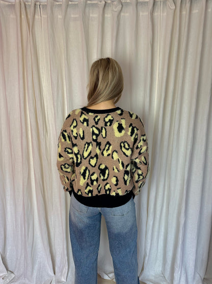 Trui Eksept panterprint beige,zachtgeel maat XL
