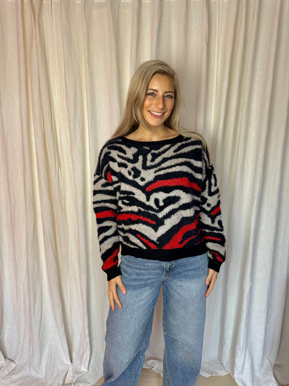 Trui Eksept zebraprint beige,zwart,rood maat XL