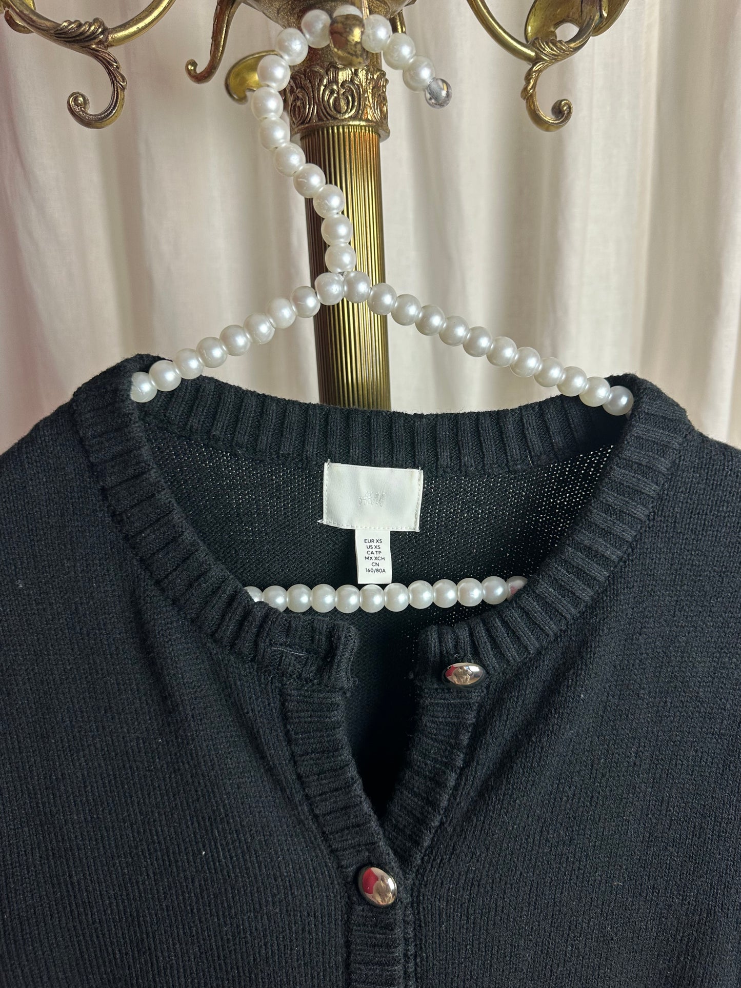 Trui H&M gebreid korte mouw knopen zwart maat XS
